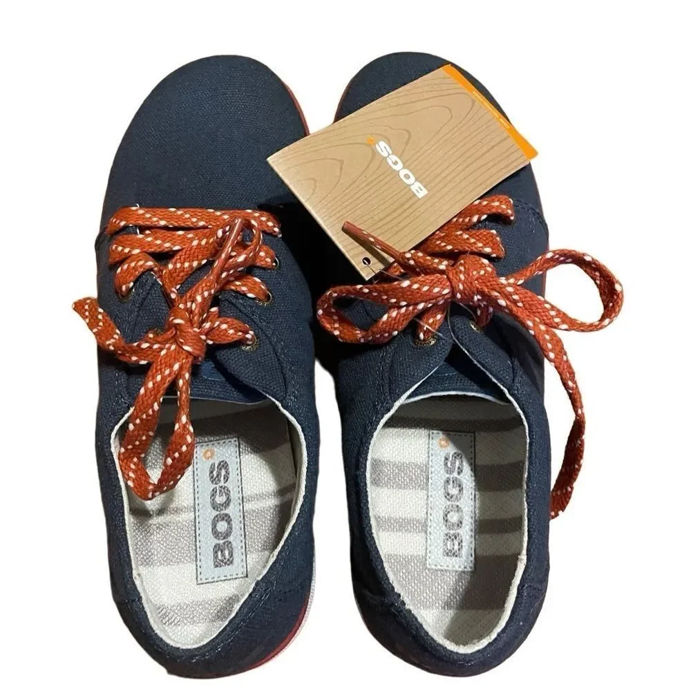 NWT Bogs Outdoor Shoes Unisex Youth Malibu Canvas Lace 71734Y Sz 3 Navy Blue
